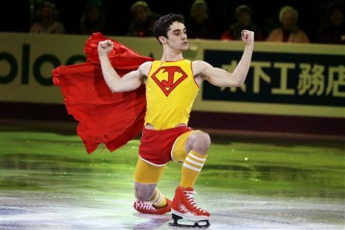 Javier Fernandez of Spain performs during the exhibition program at the World Figure Skating Championships Sunday, March 17, 2013, in London, Ontario. (AP Photo/Darron Cummings)