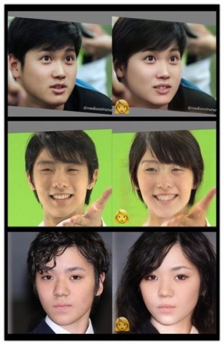 男性を女性化出来るアプリが面白い。フィギュアスケート選手で試した結果みんな可愛いく変身