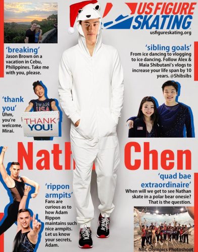 アメリカでも注目度上昇？ネイサン・チェンがしろくまの被り物をしてカッコよくポーズを決める。