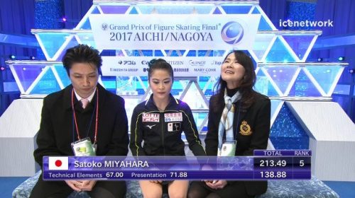 ＧＰファイナル2017。女子フリー宮原知子は５位に終わる。樋口新葉は悔しい最下位　