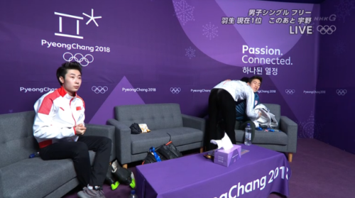 グリーンルームでボーヤンネイサンが順位下がって去るときに羽生くんが慰めて励ました姿が褒められてる！見本！