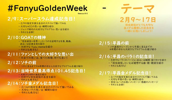 羽生クラスタの皆さん！  …2/9〜2/17 FanyuGoldenWeek 「改めて2月凄いなw」…