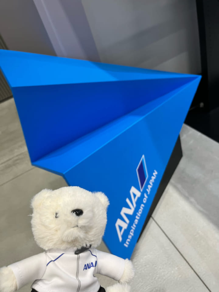素敵な写真！「ANAジャージを着たフライトベア」「ブルーの紙飛行機が良く似合う」