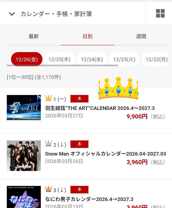 羽生結弦の「THE ART」カレンダーが楽天ブックス1位に爆誕ｗｗｗ発売直後の首位独占に氷上スレ民も「さすがの購買力ｗ」「芸術品すぎて使う用と保存用が必要」と驚愕！プロ4年目も圧倒的な人気を見せつける王者の貫禄にファン歓喜やで！